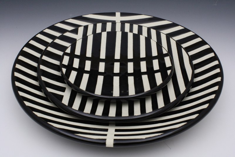 Jeremy Ayers Black and White Striped Plate Set
