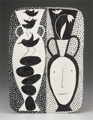 Francine Ozereko 2 Vase plate - Birds on Rocks